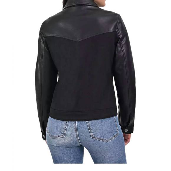 NEW WRANGLER faux leather trucker jacket in black - Picture 2 of 4